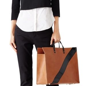 Clare V. Supreme Tote with Black Patent Diagonal Stripe